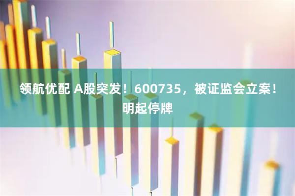 领航优配 A股突发！600735，被证监会立案！明起停牌